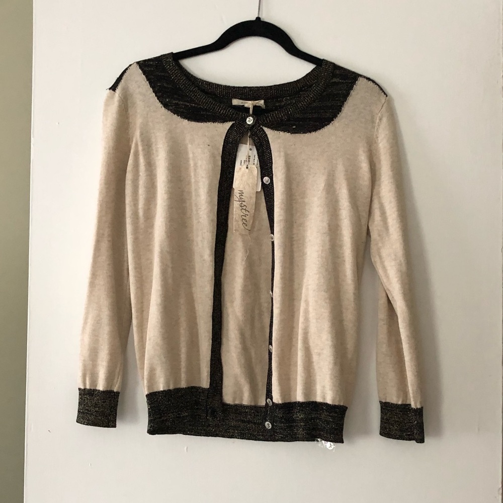 🆕 NWT MYSTREE BOUTIQUE CARDIGAN IN OAT/BLACK